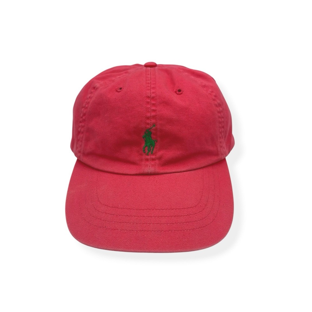 Vintage Polo Ralph Lauren Hat Cap Light Red w Green Pony Strapback Dad Preppy